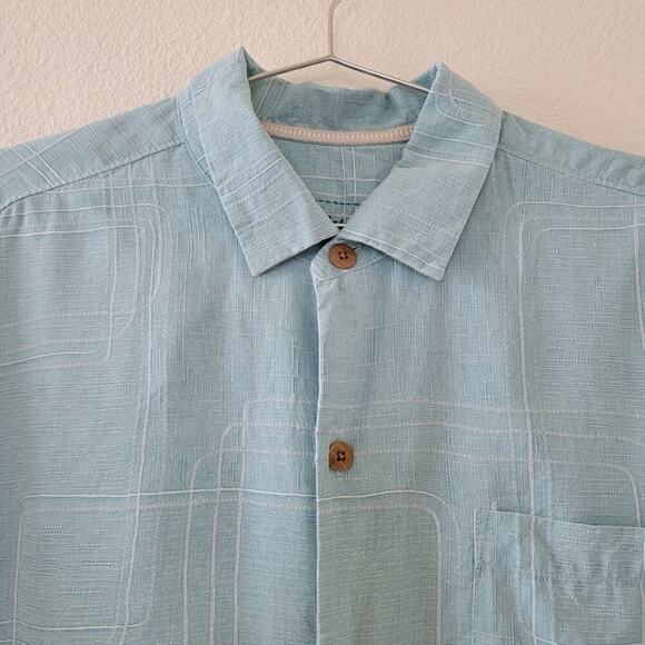Tommy Bahama Short Sleeve Silk Shirt Mens XL Teal Blue Button Front Collared - Picture 2 of 15